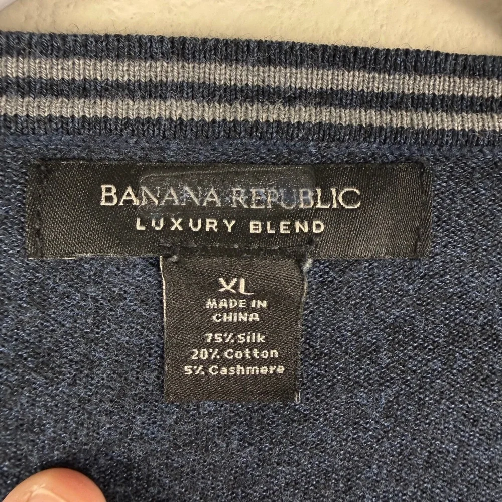 Banana Republic Luxury Blend V-Neck Sweater Mens‎ XL Silk Cotton Cashmere Navy